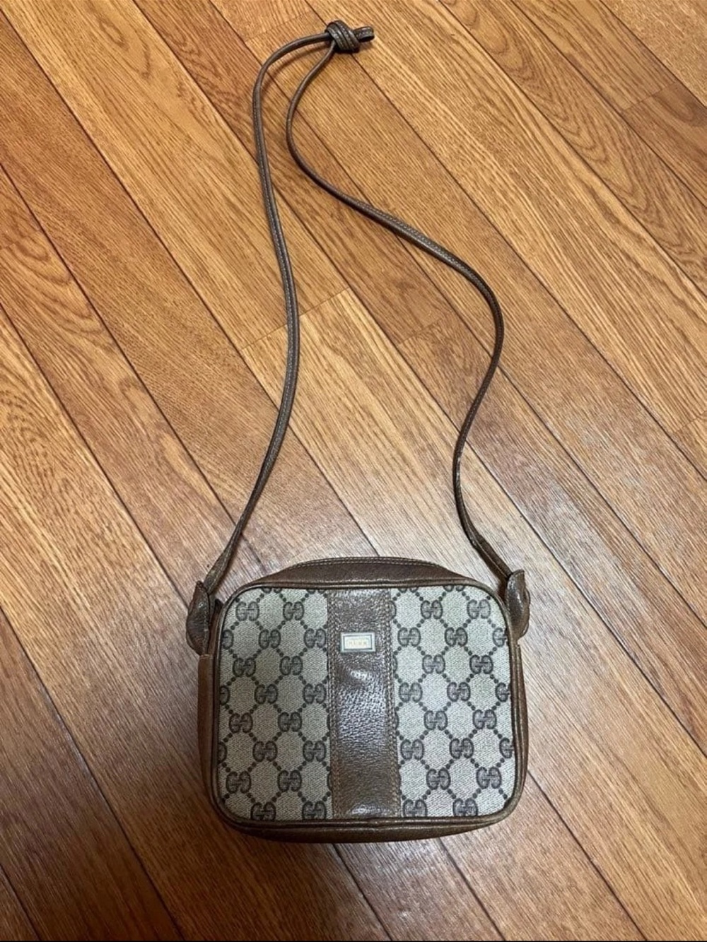 Gucci Beige GG Canvas and Brown Leather Crossbody Bag